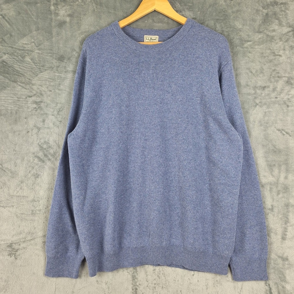 LL Bean Sweater Mens XL Blue Lambs Wool Fisherman Knit Cabin Heritage Pullover